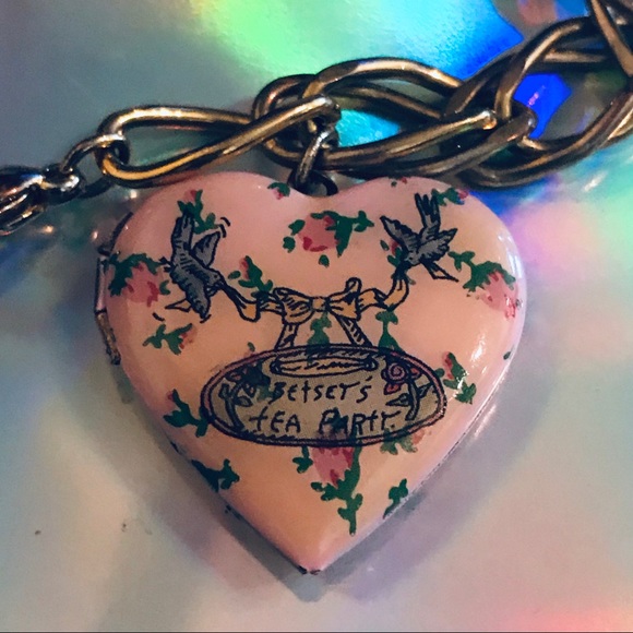 Betsey Johnson tea party bracelet pink rose vtg